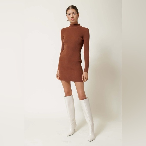 NEW w/Tags Line & Dot Reiss Ribbed Knit mini dress long sleeves, mock neck Large - Picture 4 of 10